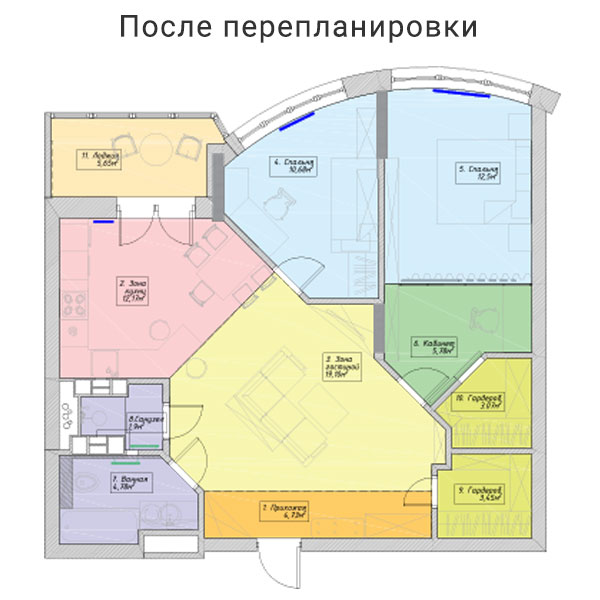 Дизайн интерьера трехкомнатной квартиры в нежных оттенках