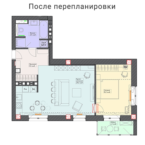 Дизайн интерьера двухкомнатной квартиры в светло-серых оттенках