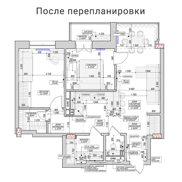 Дизайн интерьера лаконичной трехкомнатной квартиры