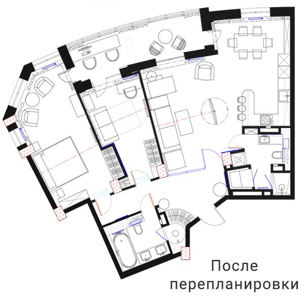 Дизайн-проект трехкомнатной квартиры с нестандартной планировкой