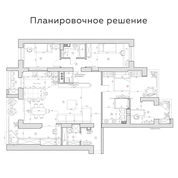 планировочное решение план Четырехкомнатная квартира интерьер