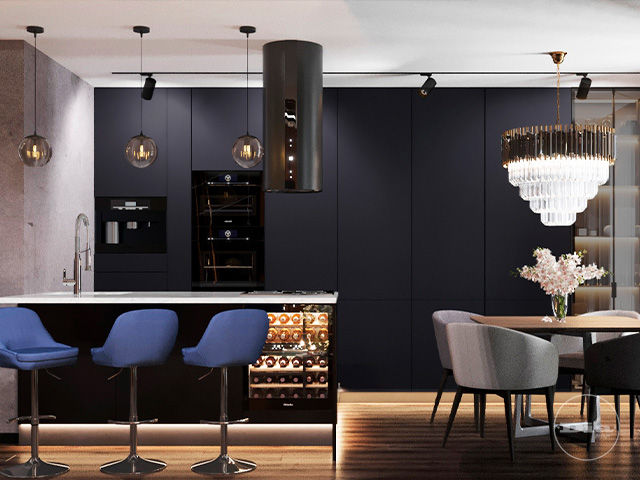 Современный дизайн интерьера квартиры в темно-серых тонах