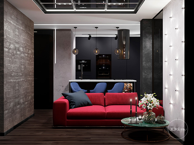 Современный дизайн интерьера квартиры в темно-серых тонах